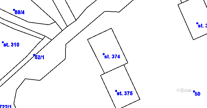 Parcela st. 374 v KÚ Vyšší Brod, Katastrální mapa