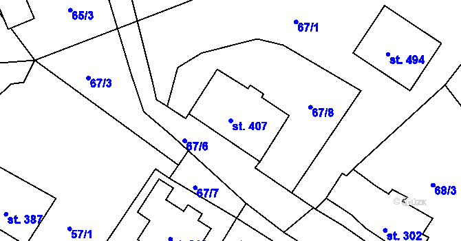 Parcela st. 407 v KÚ Vyšší Brod, Katastrální mapa
