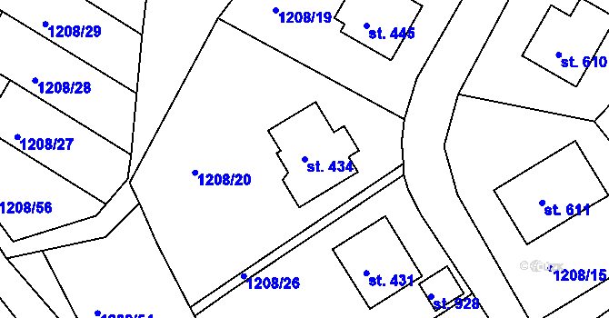 Parcela st. 434 v KÚ Vyšší Brod, Katastrální mapa