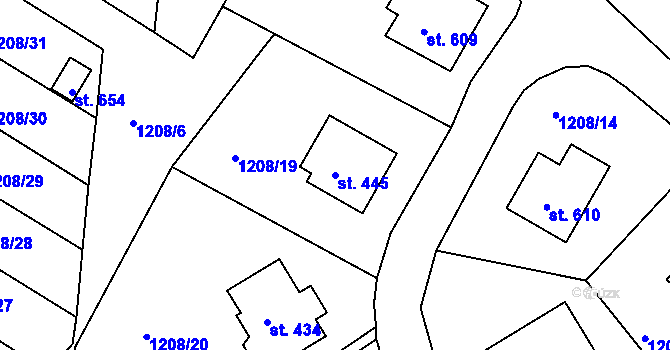 Parcela st. 445 v KÚ Vyšší Brod, Katastrální mapa