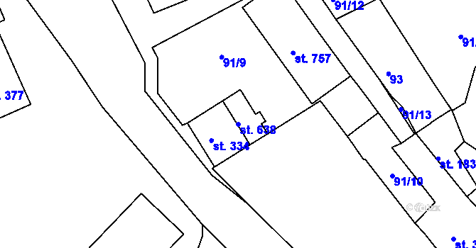 Parcela st. 638 v KÚ Vyšší Brod, Katastrální mapa