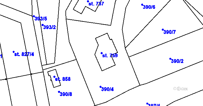Parcela st. 759 v KÚ Vyšší Brod, Katastrální mapa
