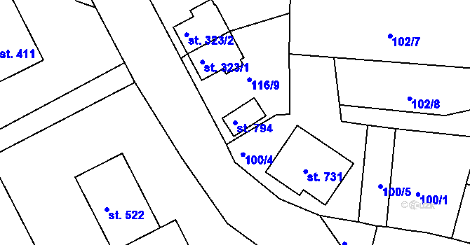 Parcela st. 794 v KÚ Vyšší Brod, Katastrální mapa