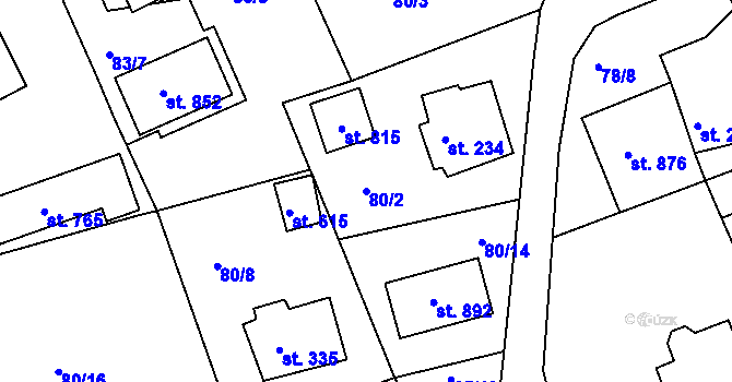 Parcela st. 80/2 v KÚ Vyšší Brod, Katastrální mapa