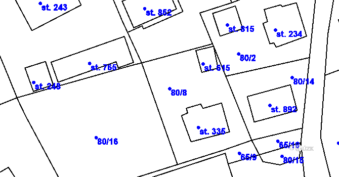 Parcela st. 80/8 v KÚ Vyšší Brod, Katastrální mapa