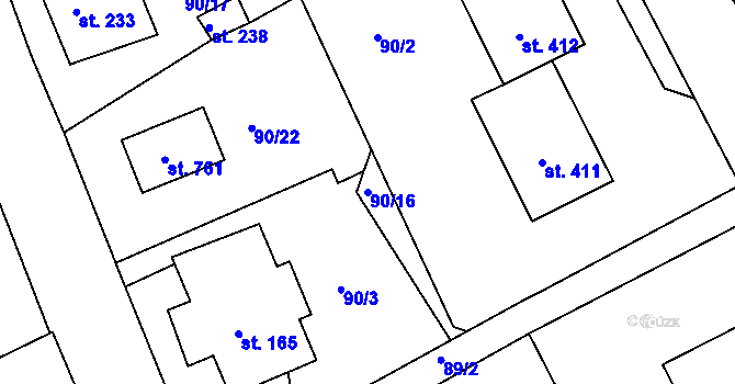 Parcela st. 90/16 v KÚ Vyšší Brod, Katastrální mapa