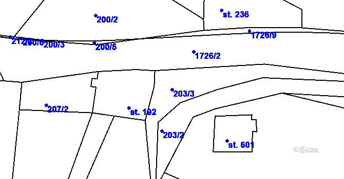 Parcela st. 203/3 v KÚ Vyšší Brod, Katastrální mapa