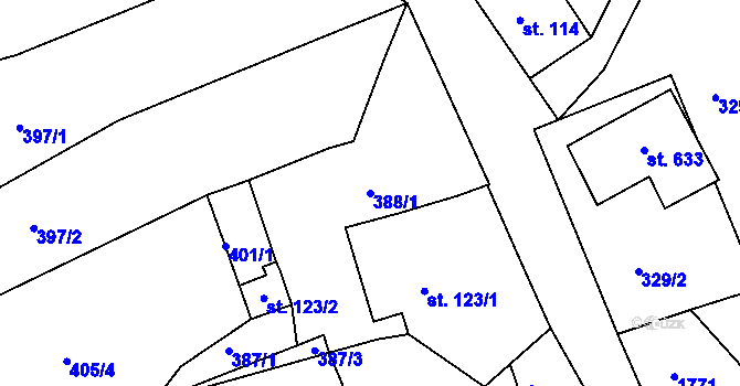 Parcela st. 388/1 v KÚ Vyšší Brod, Katastrální mapa