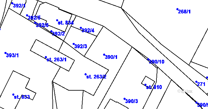 Parcela st. 390/1 v KÚ Vyšší Brod, Katastrální mapa