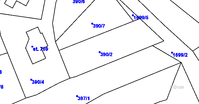 Parcela st. 390/2 v KÚ Vyšší Brod, Katastrální mapa