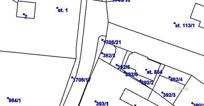 Parcela st. 392/1 v KÚ Vyšší Brod, Katastrální mapa