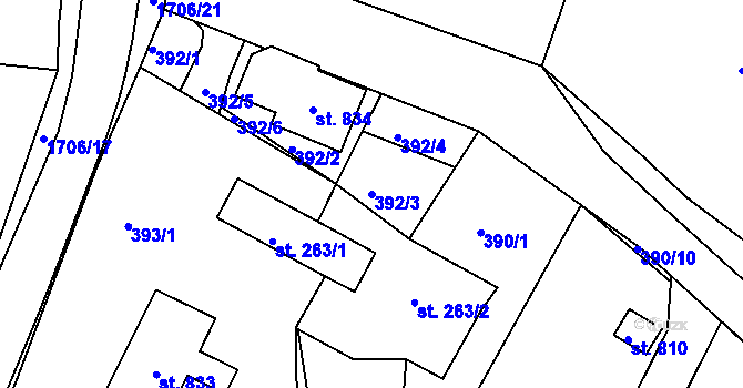 Parcela st. 392/3 v KÚ Vyšší Brod, Katastrální mapa