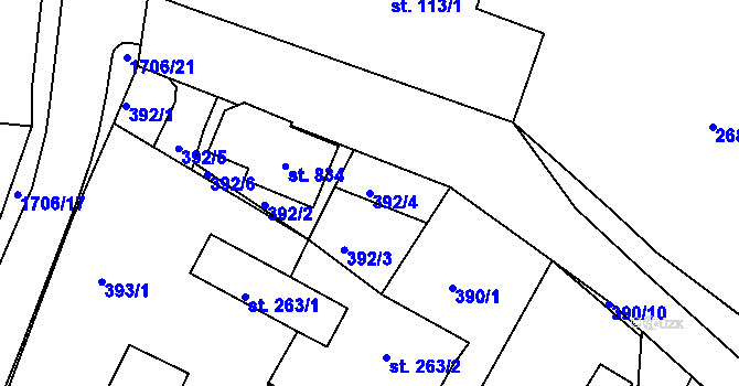 Parcela st. 392/4 v KÚ Vyšší Brod, Katastrální mapa