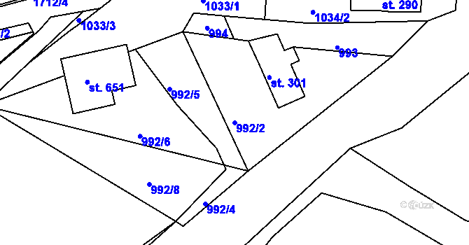 Parcela st. 992/2 v KÚ Vyšší Brod, Katastrální mapa