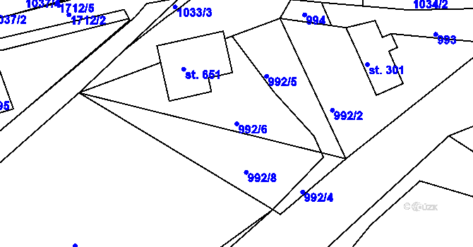 Parcela st. 992/6 v KÚ Vyšší Brod, Katastrální mapa