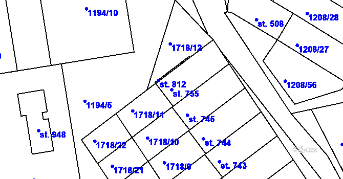 Parcela st. 755 v KÚ Vyšší Brod, Katastrální mapa