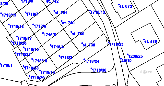 Parcela st. 738 v KÚ Vyšší Brod, Katastrální mapa