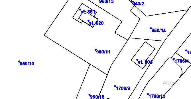 Parcela st. 950/11 v KÚ Vyšší Brod, Katastrální mapa