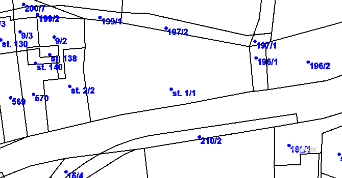 Parcela st. 1/1 v KÚ Vyžice, Katastrální mapa