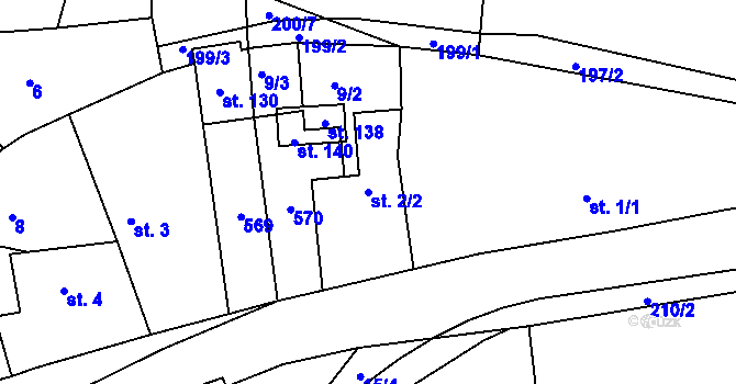 Parcela st. 2/2 v KÚ Vyžice, Katastrální mapa