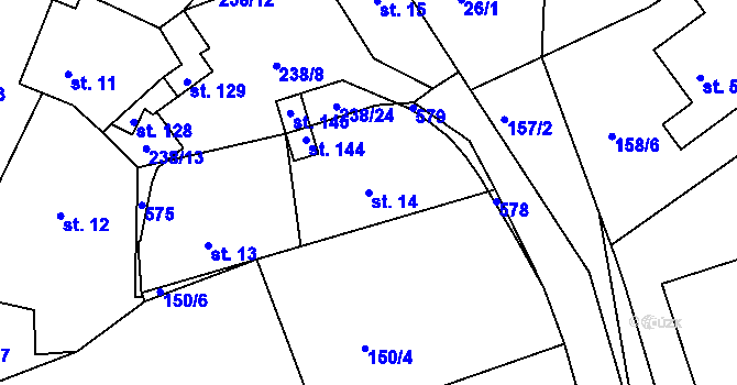 Parcela st. 14 v KÚ Vyžice, Katastrální mapa