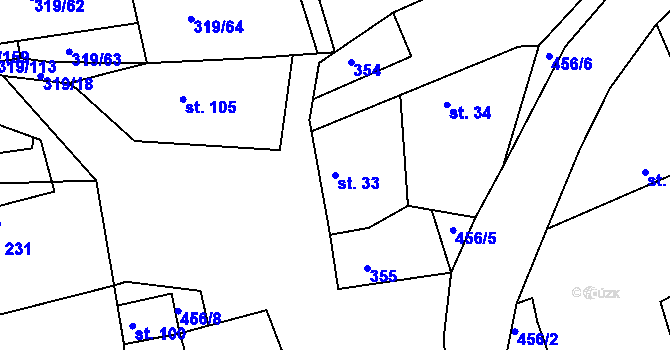 Parcela st. 33 v KÚ Vyžlovka, Katastrální mapa