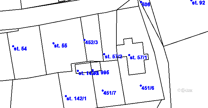 Parcela st. 57/2 v KÚ Vyžlovka, Katastrální mapa