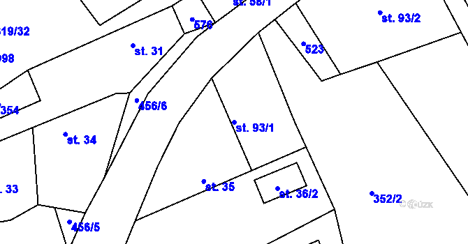 Parcela st. 93/1 v KÚ Vyžlovka, Katastrální mapa