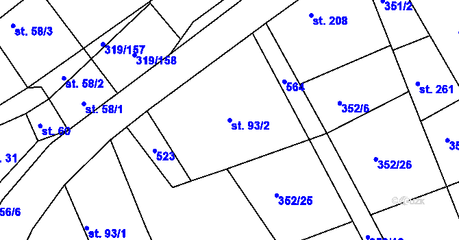 Parcela st. 93/2 v KÚ Vyžlovka, Katastrální mapa