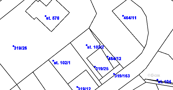 Parcela st. 102/2 v KÚ Vyžlovka, Katastrální mapa