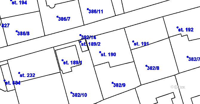 Parcela st. 190 v KÚ Vyžlovka, Katastrální mapa