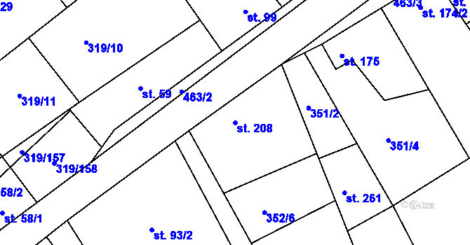 Parcela st. 208 v KÚ Vyžlovka, Katastrální mapa