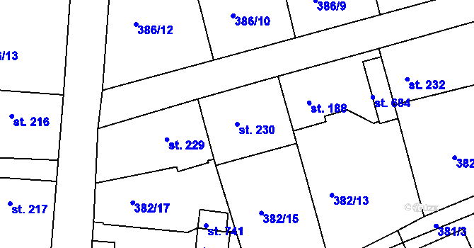 Parcela st. 230 v KÚ Vyžlovka, Katastrální mapa