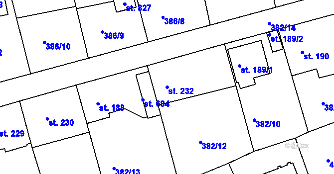 Parcela st. 232 v KÚ Vyžlovka, Katastrální mapa