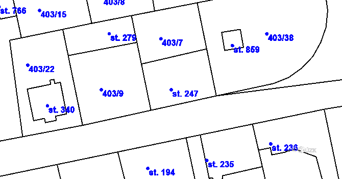 Parcela st. 247 v KÚ Vyžlovka, Katastrální mapa