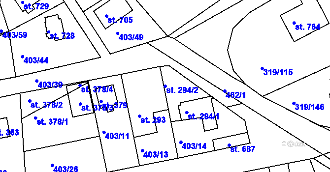 Parcela st. 294/2 v KÚ Vyžlovka, Katastrální mapa