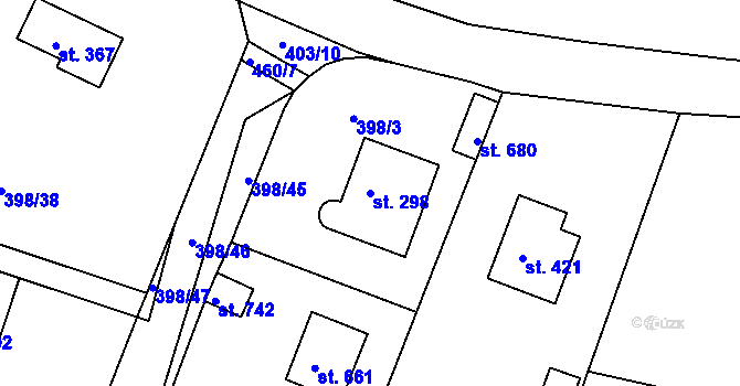 Parcela st. 298 v KÚ Vyžlovka, Katastrální mapa