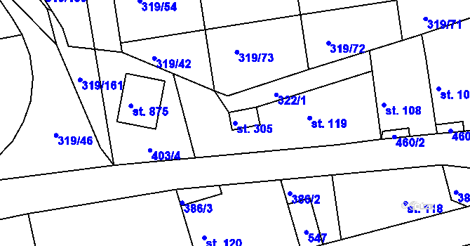 Parcela st. 305 v KÚ Vyžlovka, Katastrální mapa