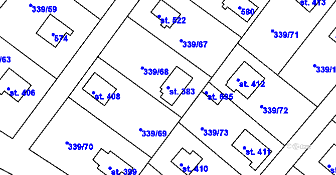 Parcela st. 383 v KÚ Vyžlovka, Katastrální mapa