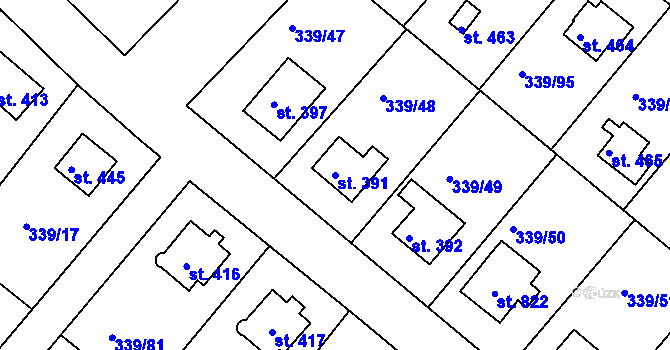Parcela st. 391 v KÚ Vyžlovka, Katastrální mapa