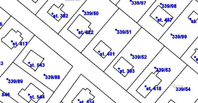 Parcela st. 401 v KÚ Vyžlovka, Katastrální mapa