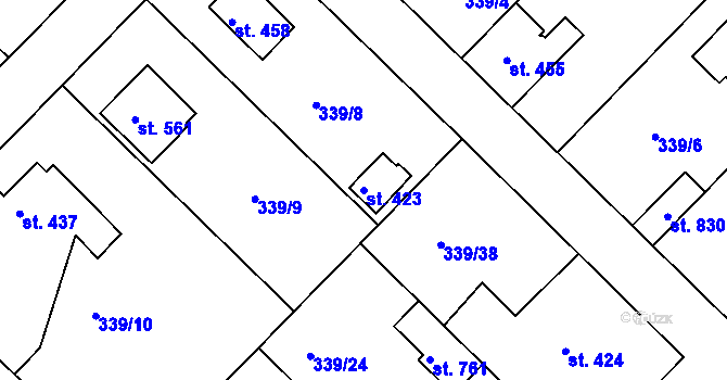 Parcela st. 423 v KÚ Vyžlovka, Katastrální mapa