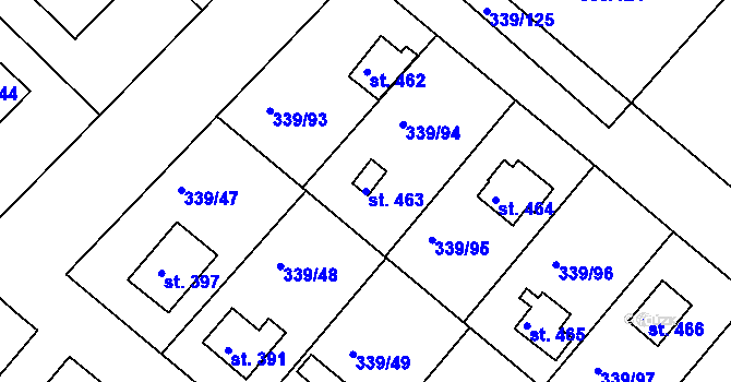 Parcela st. 463 v KÚ Vyžlovka, Katastrální mapa