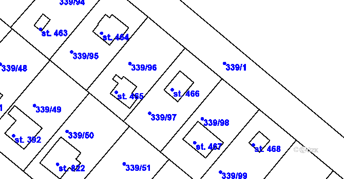 Parcela st. 466 v KÚ Vyžlovka, Katastrální mapa