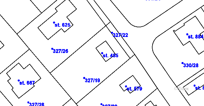 Parcela st. 485 v KÚ Vyžlovka, Katastrální mapa