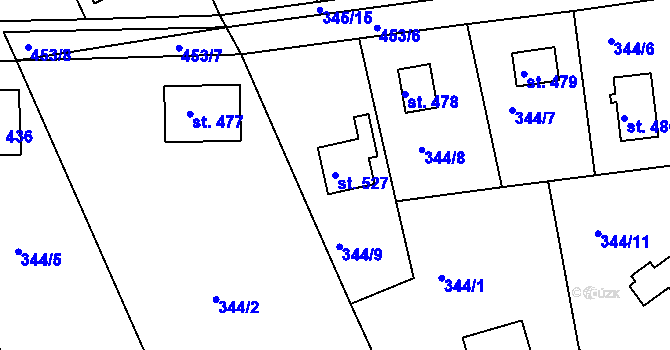 Parcela st. 527 v KÚ Vyžlovka, Katastrální mapa
