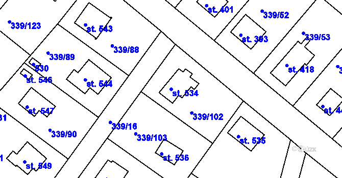 Parcela st. 534 v KÚ Vyžlovka, Katastrální mapa