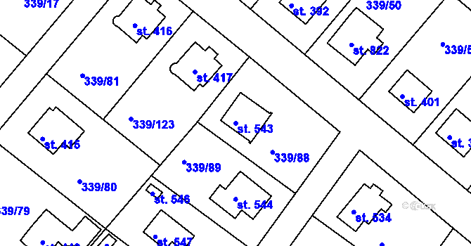 Parcela st. 543 v KÚ Vyžlovka, Katastrální mapa