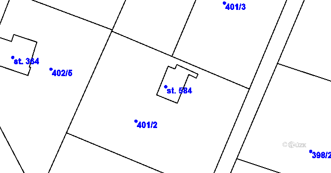 Parcela st. 584 v KÚ Vyžlovka, Katastrální mapa