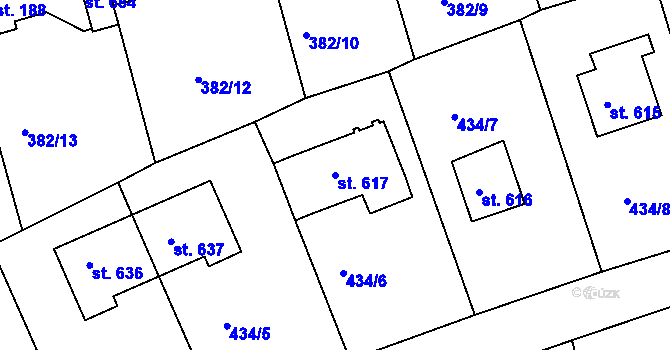 Parcela st. 617 v KÚ Vyžlovka, Katastrální mapa